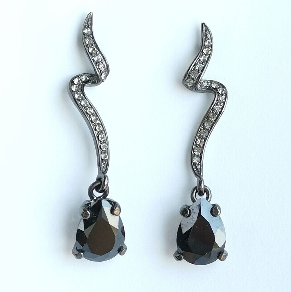 Long Black CZ and Smoke Crystals chandelier earrings 🆕